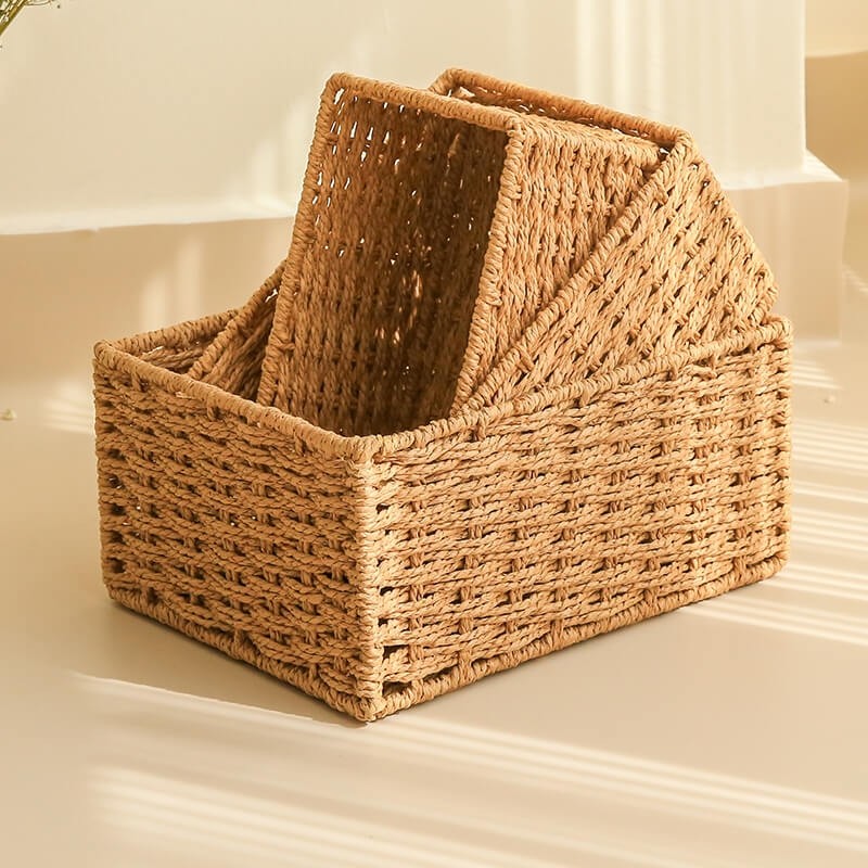 桌面收纳盒零食杂物钥匙化妆品玄关茶几收纳置物盒编织布艺收纳筐
